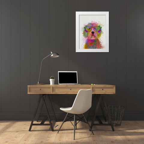 Labradoodle Rainbow Splash White Modern Wood Framed Art Print by Fab Funky