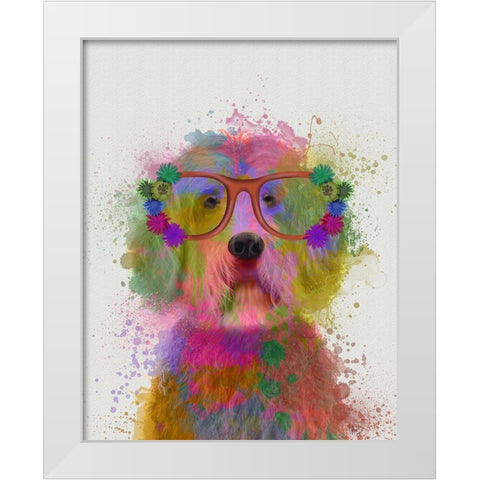 Labradoodle Rainbow Splash White Modern Wood Framed Art Print by Fab Funky