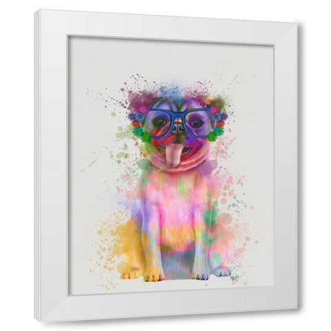 Pug Rainbow Splash White Modern Wood Framed Art Print by Fab Funky