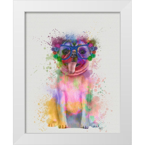 Pug Rainbow Splash White Modern Wood Framed Art Print by Fab Funky