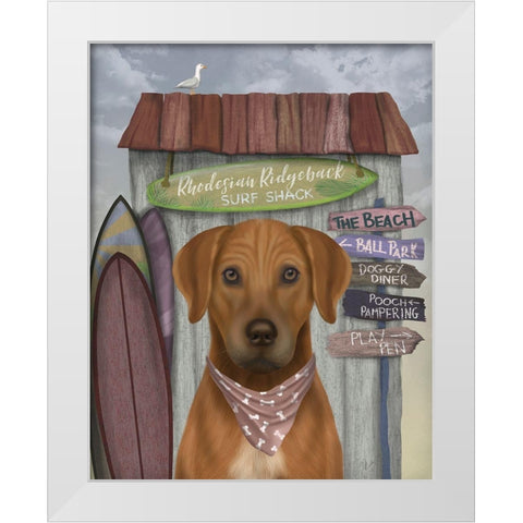 Rhodesian Ridgeback Surf Shack White Modern Wood Framed Art Print by Fab Funky