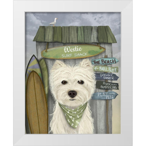 Westie Surf Shack White Modern Wood Framed Art Print by Fab Funky