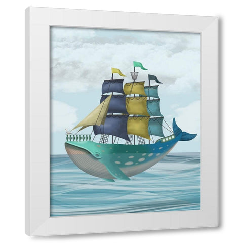 Whale Ship White Modern Wood Framed Art Print by Fab Funky