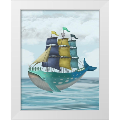 Whale Ship White Modern Wood Framed Art Print by Fab Funky