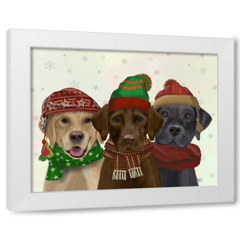 Christmas 3 Winter Labs White Modern Wood Framed Art Print by Fab Funky