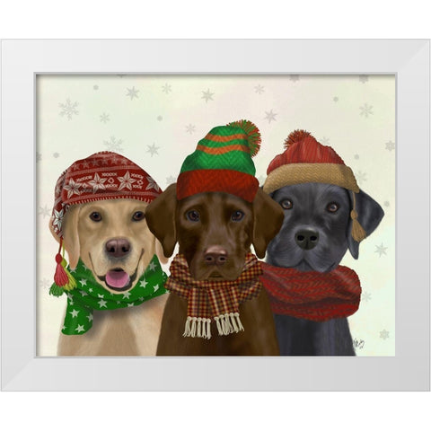 Christmas 3 Winter Labs White Modern Wood Framed Art Print by Fab Funky