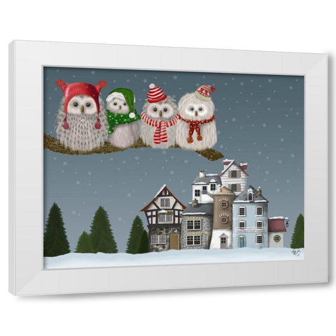 Christmas Christmas Owl Village White Modern Wood Framed Art Print by Fab Funky