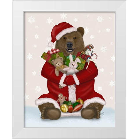 Christmas Christmas Present Bear Hug White Modern Wood Framed Art Print by Fab Funky