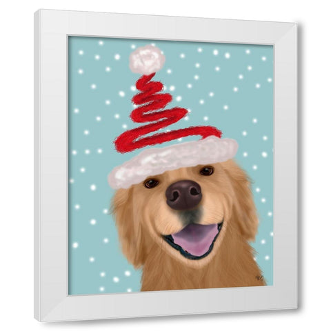 Christmas Golden Retriever and Spring Santa Hat White Modern Wood Framed Art Print by Fab Funky
