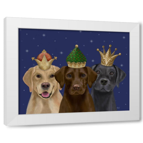 Christmas Labradors, Three Kings White Modern Wood Framed Art Print by Fab Funky
