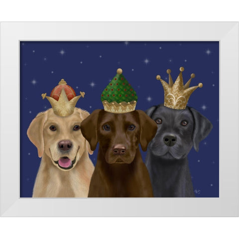 Christmas Labradors, Three Kings White Modern Wood Framed Art Print by Fab Funky