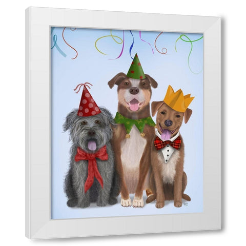Christmas Party Mutts White Modern Wood Framed Art Print by Fab Funky