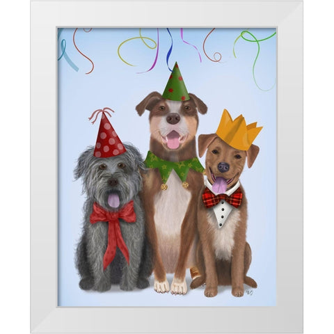 Christmas Party Mutts White Modern Wood Framed Art Print by Fab Funky