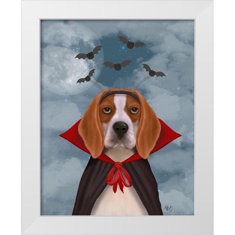 Halloween Beagle and Bats White Modern Wood Framed Art Print by Fab Funky