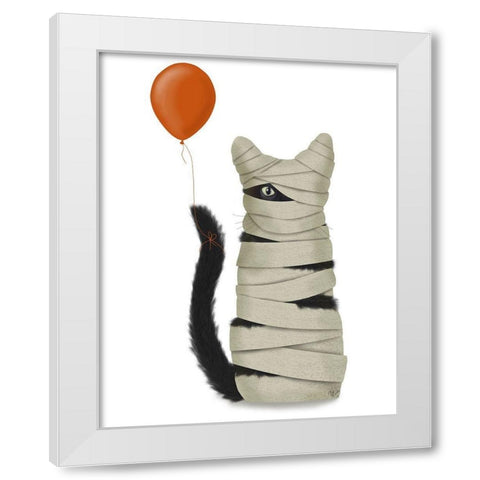 Halloween Mummy Cat White Modern Wood Framed Art Print by Fab Funky