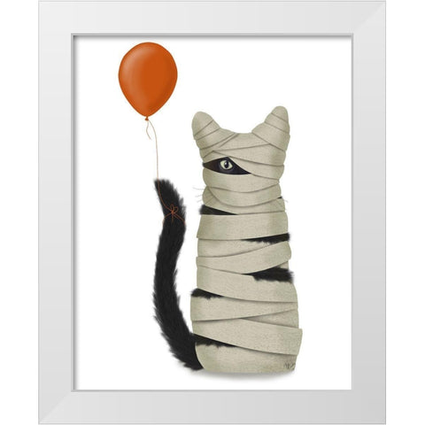 Halloween Mummy Cat White Modern Wood Framed Art Print by Fab Funky