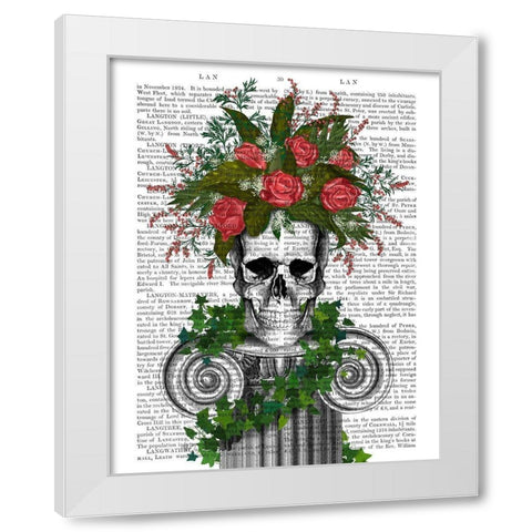 Skull with Roses and Berries White Modern Wood Framed Art Print by Fab Funky