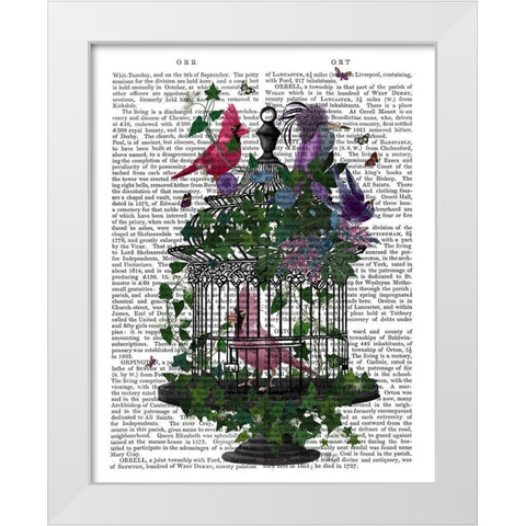 Flower Birdcage 1 White Modern Wood Framed Art Print by Fab Funky