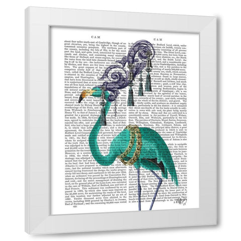 Green Flamingo Portrait White Modern Wood Framed Art Print by Fab Funky