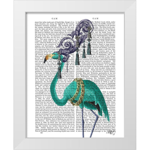 Green Flamingo Portrait White Modern Wood Framed Art Print by Fab Funky