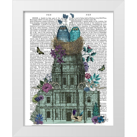 Owl Basilica White Modern Wood Framed Art Print by Fab Funky