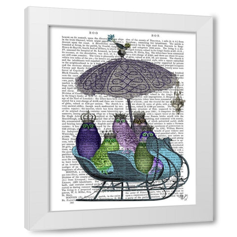 Owl Sled White Modern Wood Framed Art Print by Fab Funky