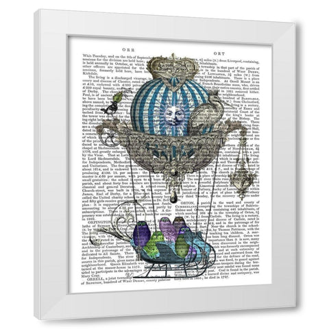Owls in Sled Balloon White Modern Wood Framed Art Print by Fab Funky