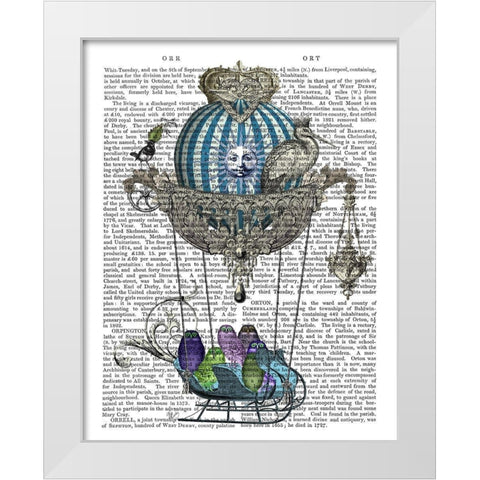 Owls in Sled Balloon White Modern Wood Framed Art Print by Fab Funky