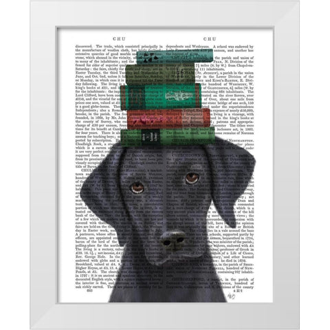 Black Labrador and Books White Modern Wood Framed Art Print by Fab Funky