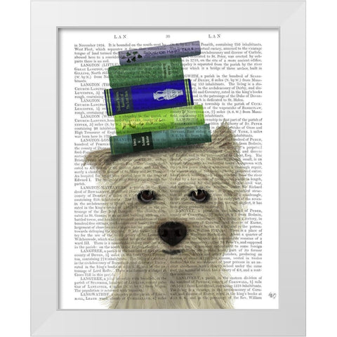 Westie and Books White Modern Wood Framed Art Print by Fab Funky