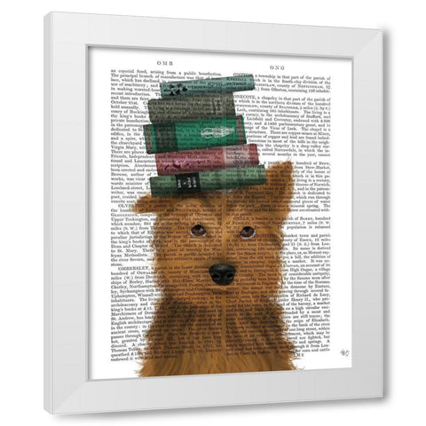 Yorkshire Terrier and Books White Modern Wood Framed Art Print by Fab Funky
