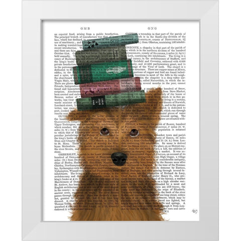 Yorkshire Terrier and Books White Modern Wood Framed Art Print by Fab Funky