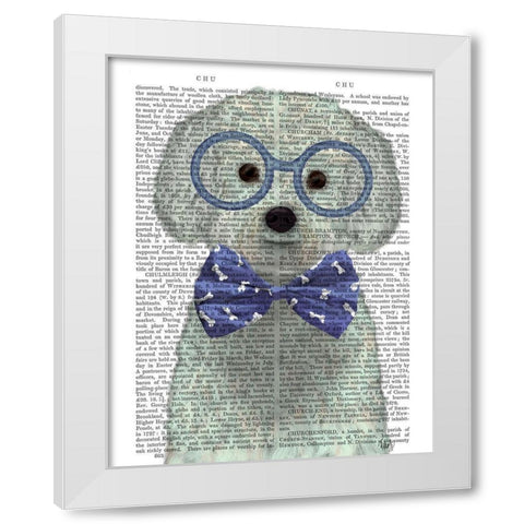 Bichon Frise with Glasses and Bow Tie White Modern Wood Framed Art Print by Fab Funky