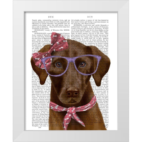 Chocolate Labrador with Glasses and Scarf White Modern Wood Framed Art Print by Fab Funky