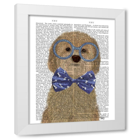 Cockerpoo, Blonde, with Glasses and Bow Tie White Modern Wood Framed Art Print by Fab Funky