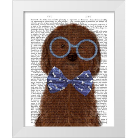 Cockerpoo, Chocolate, with Glasses and Bow Tie White Modern Wood Framed Art Print by Fab Funky