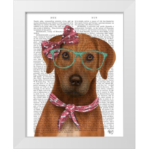 Rhodesian Ridgeback with Glasses and Scarf White Modern Wood Framed Art Print by Fab Funky