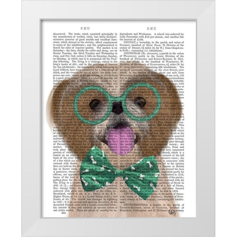 Shih Tsu with Glasses and Bow Tie White Modern Wood Framed Art Print by Fab Funky