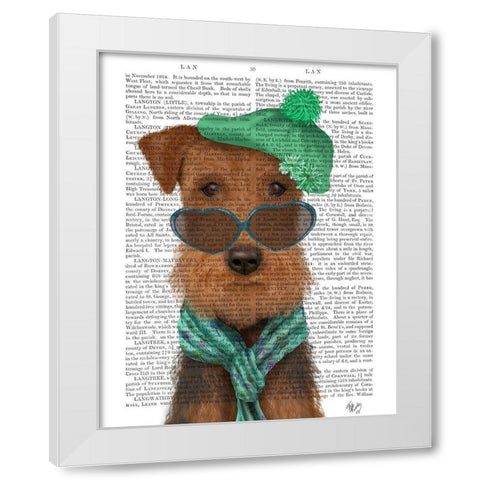 Airedale and Heart Glasses White Modern Wood Framed Art Print by Fab Funky