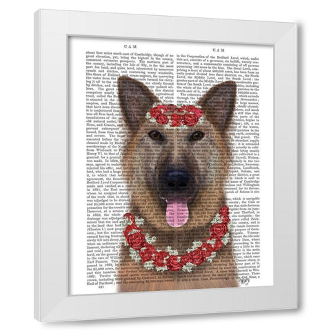 German Shepherd Edelweiss White Modern Wood Framed Art Print by Fab Funky