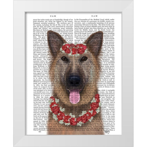 German Shepherd Edelweiss White Modern Wood Framed Art Print by Fab Funky