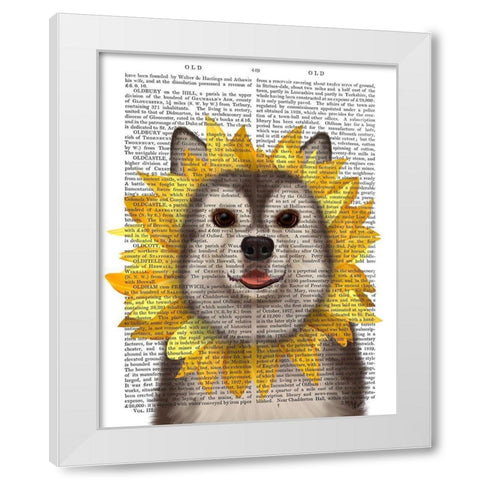 Husky Sunflower White Modern Wood Framed Art Print by Fab Funky
