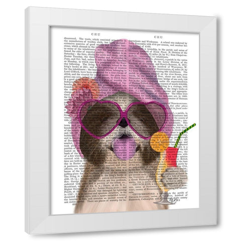 Shih Tzu with Cocktail White Modern Wood Framed Art Print by Fab Funky