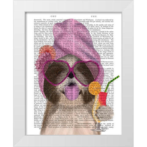 Shih Tzu with Cocktail White Modern Wood Framed Art Print by Fab Funky