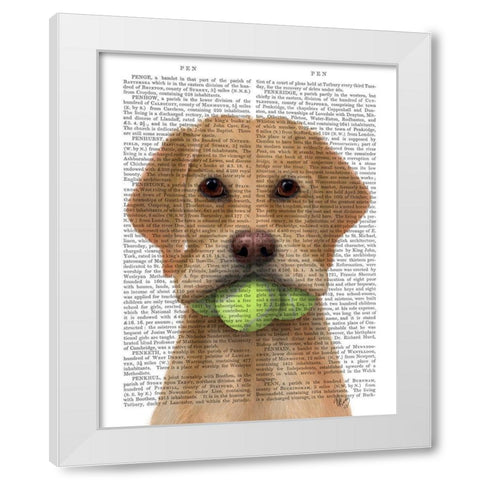 Yellow Labrador and Tennis Balls White Modern Wood Framed Art Print by Fab Funky