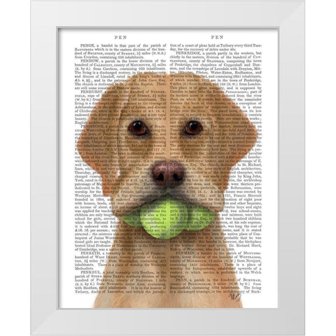 Yellow Labrador and Tennis Balls White Modern Wood Framed Art Print by Fab Funky