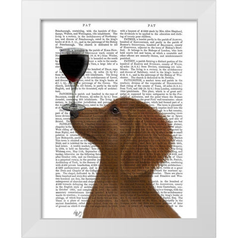 Dog Au Vin, Dachshund Gold White Modern Wood Framed Art Print by Fab Funky