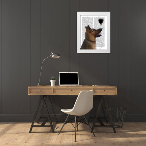 Dog Au Vin, German Shepherd White Modern Wood Framed Art Print by Fab Funky