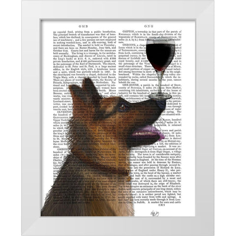 Dog Au Vin, German Shepherd White Modern Wood Framed Art Print by Fab Funky