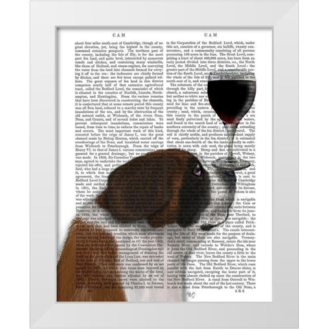 Dog Au Vin, St Bernard White Modern Wood Framed Art Print by Fab Funky